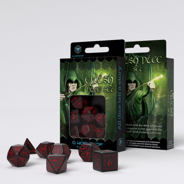 Набір кубиків Elvish Black & red Dice Set