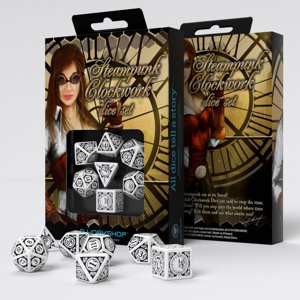 Набір кубиків Steampunk Clockwork White & black Dice Set