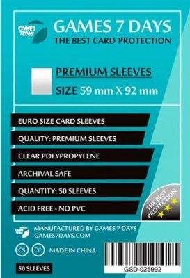 Протектори для карток Games7Days (59 х 92 мм, Euro, 50 шт.) (PREMIUM)