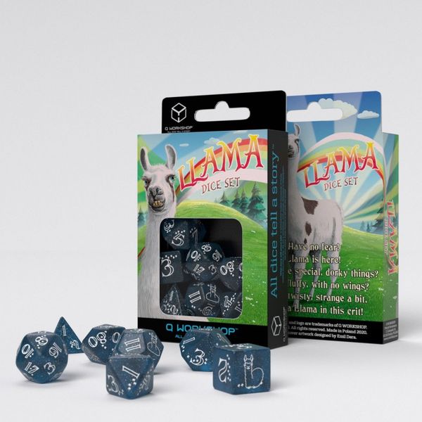 Набір кубиків Shimmering Llama Dice Set (Glittering dark blue & white)