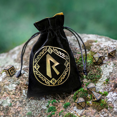 Мішечок для кубиків Runic Black & golden Velour Dice Bag
